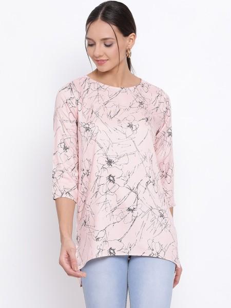 casual regular sleeves printed women pink top