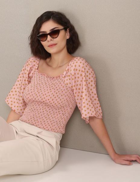 casual regular sleeves printed women pink top