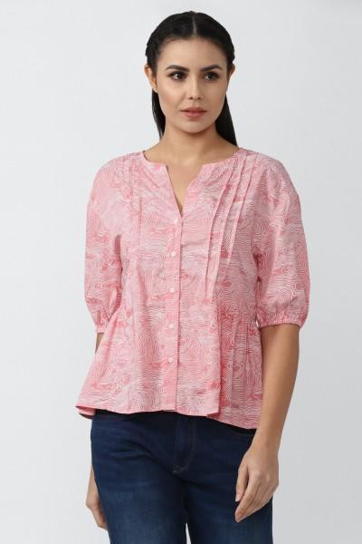 casual regular sleeves printed women pink top