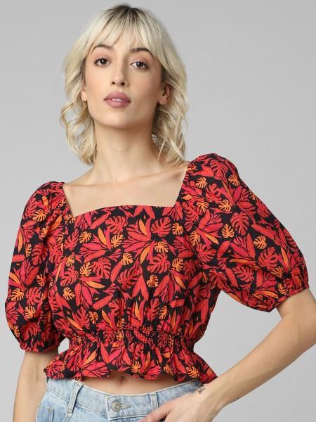 casual regular sleeves printed women red top