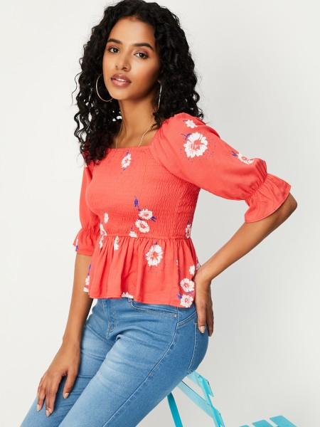 casual regular sleeves printed women red top