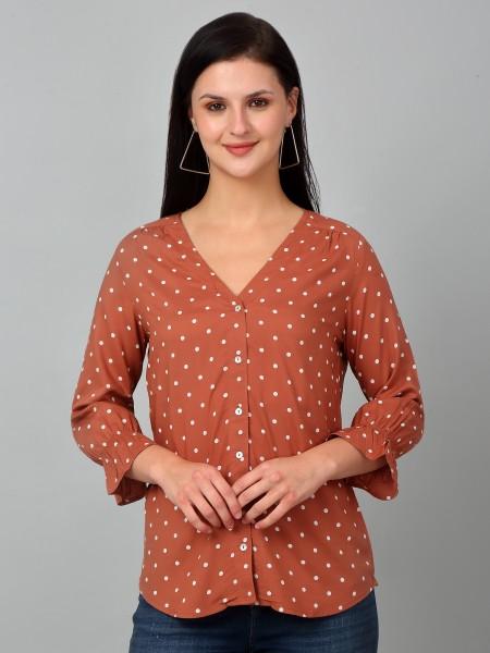 casual regular sleeves printed women white, brown top