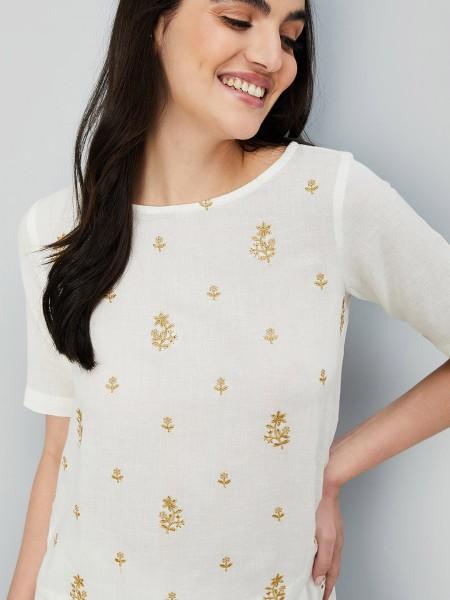 casual regular sleeves printed women white, yellow top