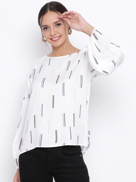 casual regular sleeves printed women white top