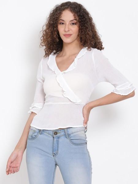 casual regular sleeves printed women white top