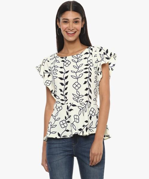 casual regular sleeves printed women white top