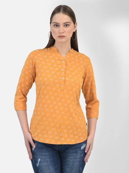 casual regular sleeves printed women yellow, white top