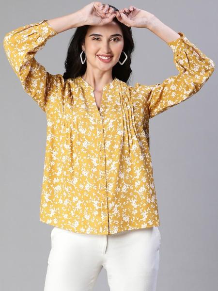 casual regular sleeves printed women yellow, white top