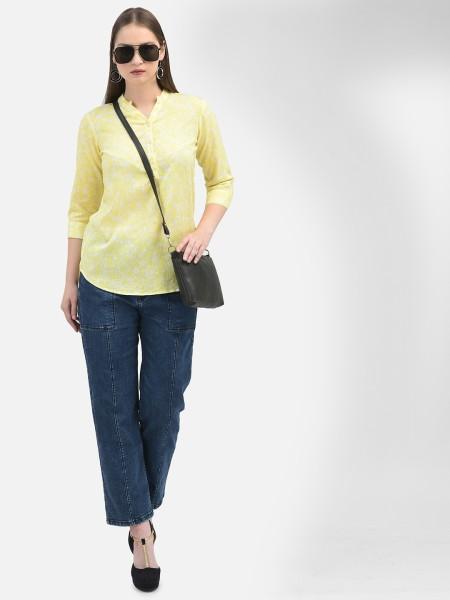 casual regular sleeves printed women yellow, white top