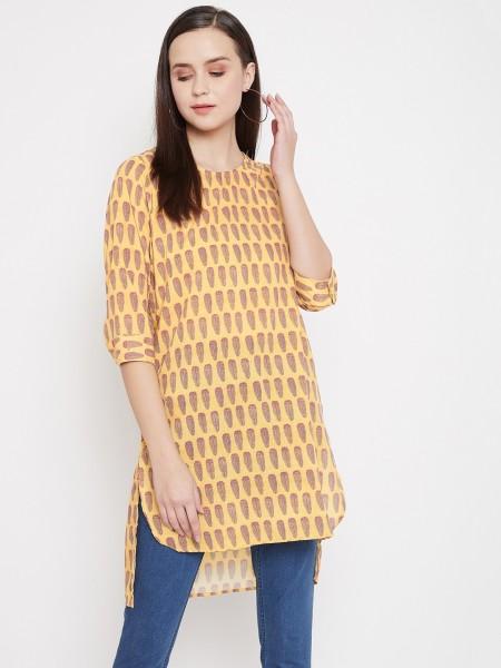 casual regular sleeves printed women yellow top