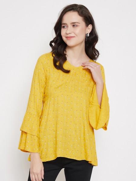 casual regular sleeves printed women yellow top