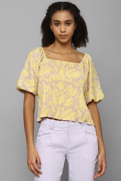 casual regular sleeves printed women yellow top