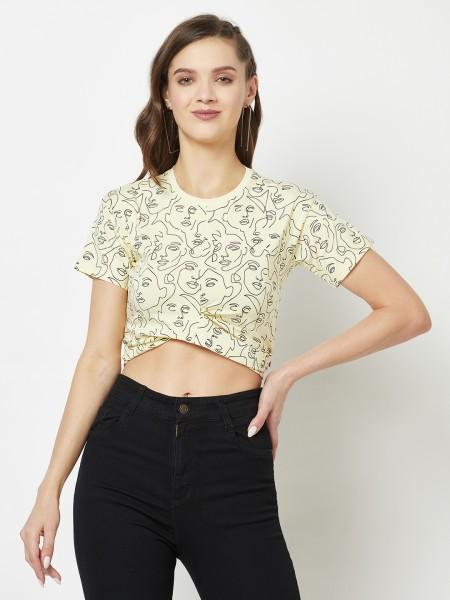 casual regular sleeves printed women yellow top