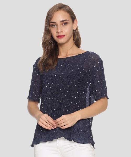 casual regular sleeves self design women blue top