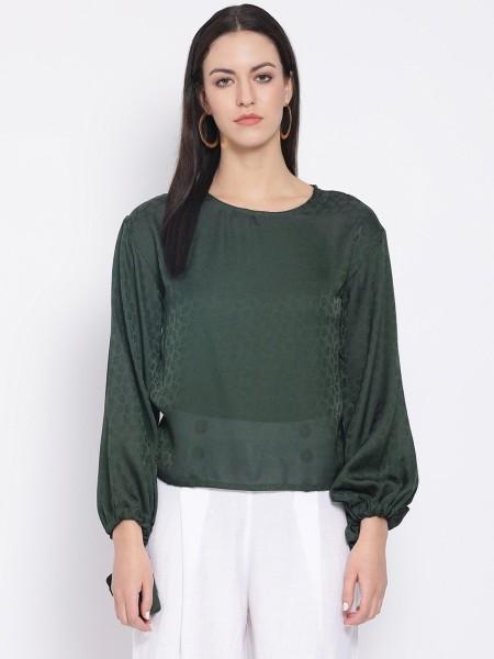 casual regular sleeves self design women green top