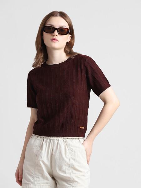 casual regular sleeves self design women maroon top