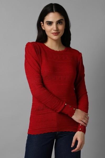 casual regular sleeves self design women maroon top