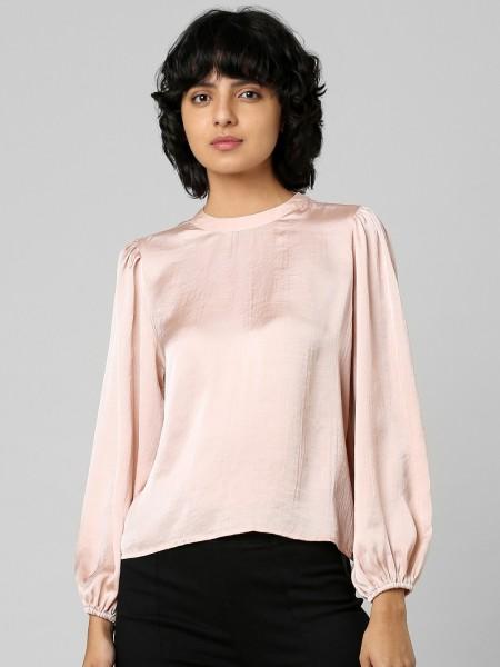 casual regular sleeves self design women pink top