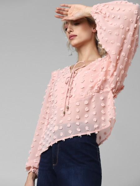 casual regular sleeves self design women pink top