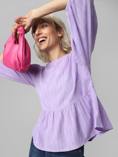 casual regular sleeves self design women purple top