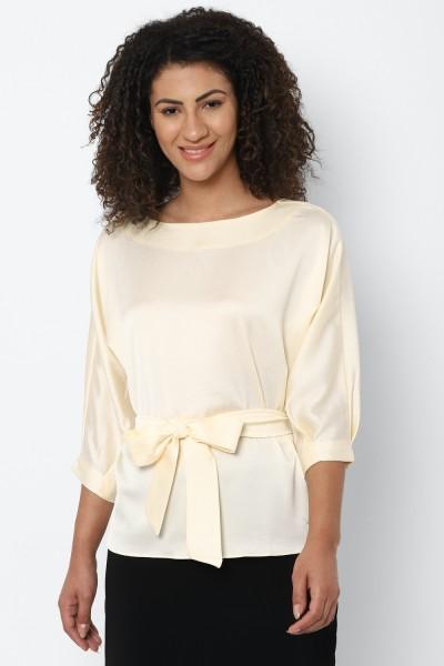 casual regular sleeves solid women beige top