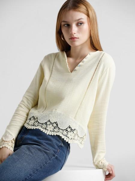 casual regular sleeves solid women beige top