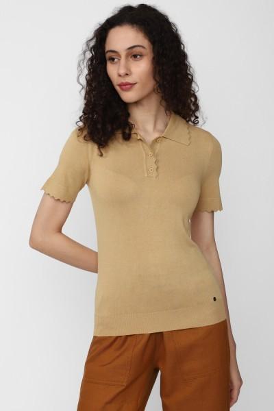 casual regular sleeves solid women beige top