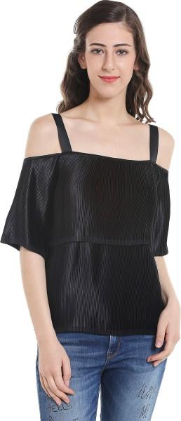 casual regular sleeves solid women black top