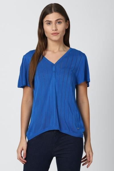 casual regular sleeves solid women blue top