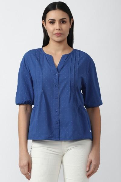 casual regular sleeves solid women blue top