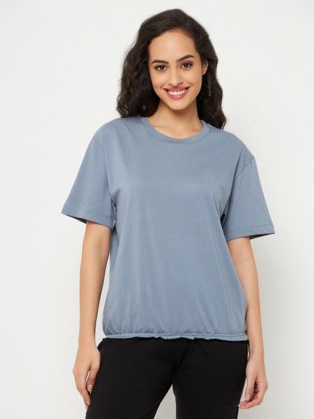 casual regular sleeves solid women blue top