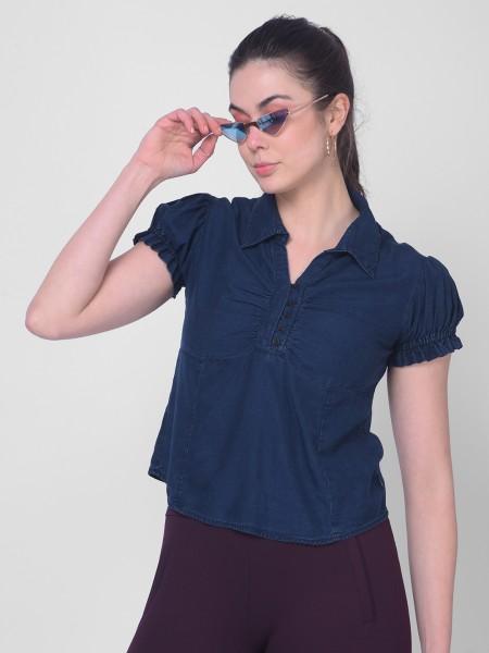 casual regular sleeves solid women blue top