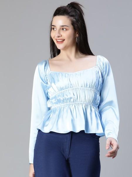 casual regular sleeves solid women blue top