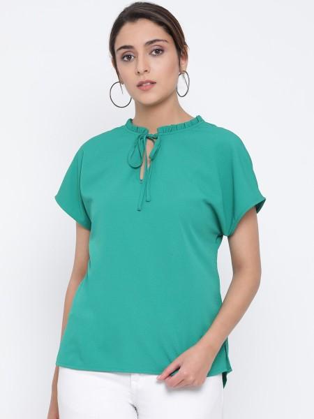 casual regular sleeves solid women green top