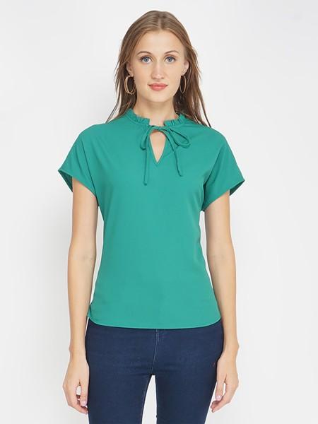 casual regular sleeves solid women green top