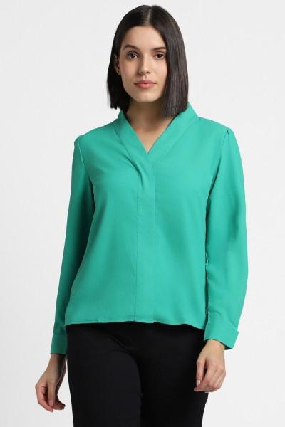 casual regular sleeves solid women green top