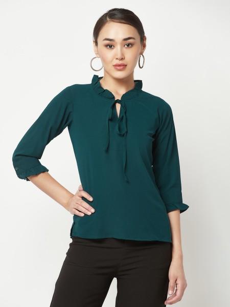 casual regular sleeves solid women green top