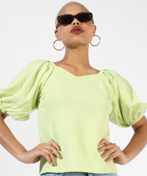 casual regular sleeves solid women green top