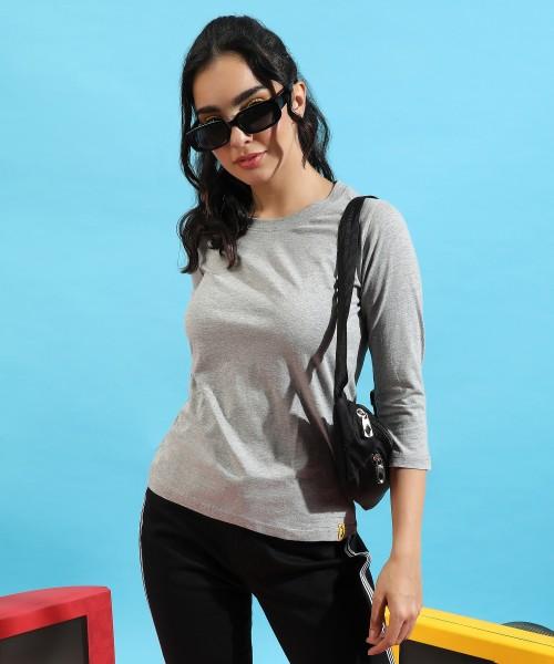 casual regular sleeves solid women grey top