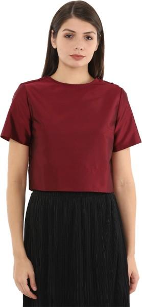 casual regular sleeves solid women maroon top