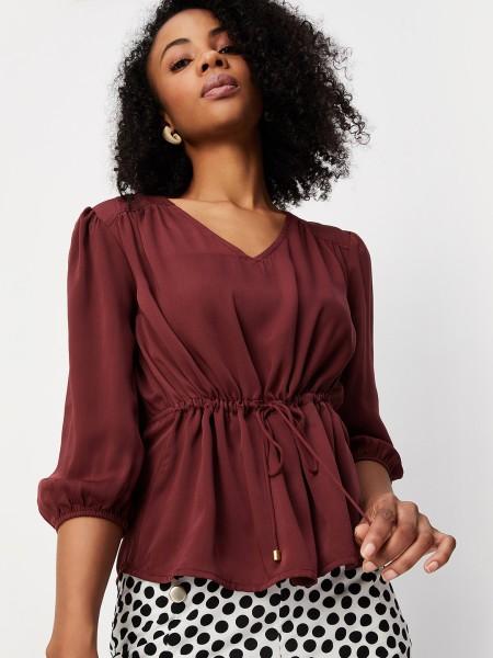 casual regular sleeves solid women maroon top