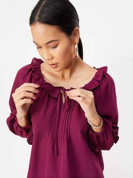 casual regular sleeves solid women maroon top