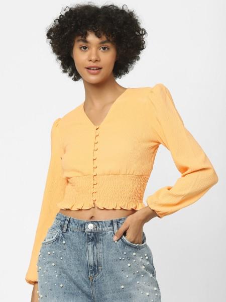 casual regular sleeves solid women orange top