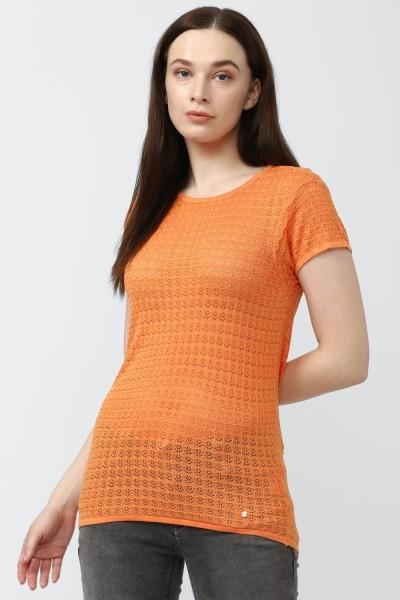 casual regular sleeves solid women orange top