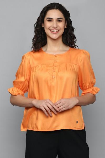 casual regular sleeves solid women orange top