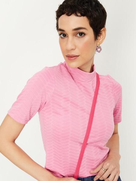 casual regular sleeves solid women pink, white top