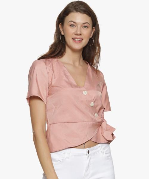 casual regular sleeves solid women pink top