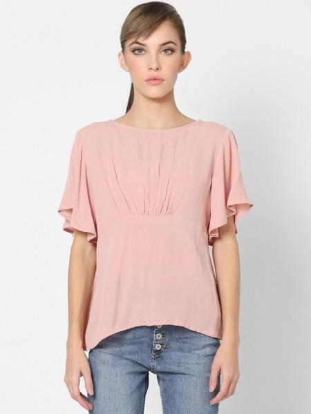 casual regular sleeves solid women pink top