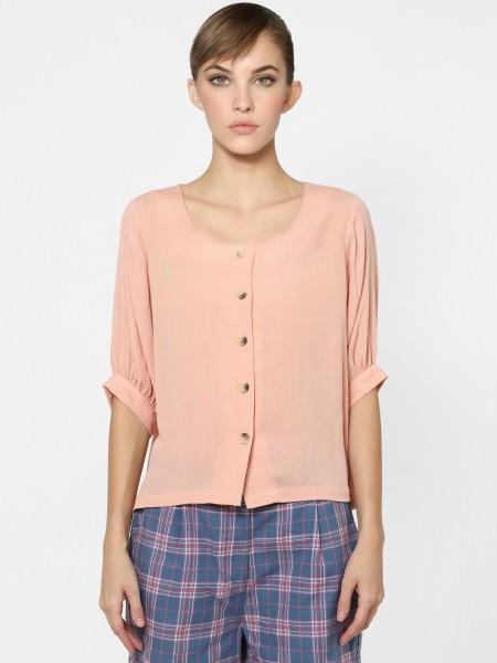 casual regular sleeves solid women pink top