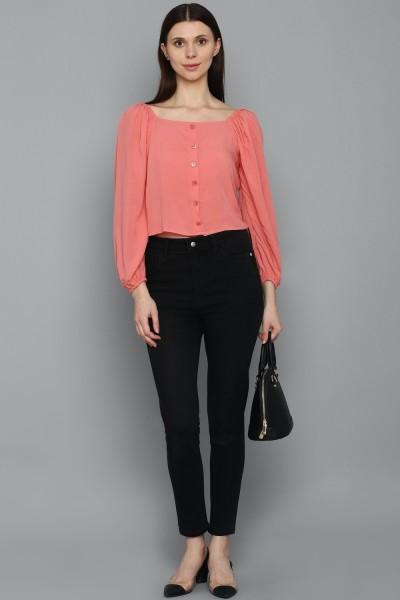 casual regular sleeves solid women pink top